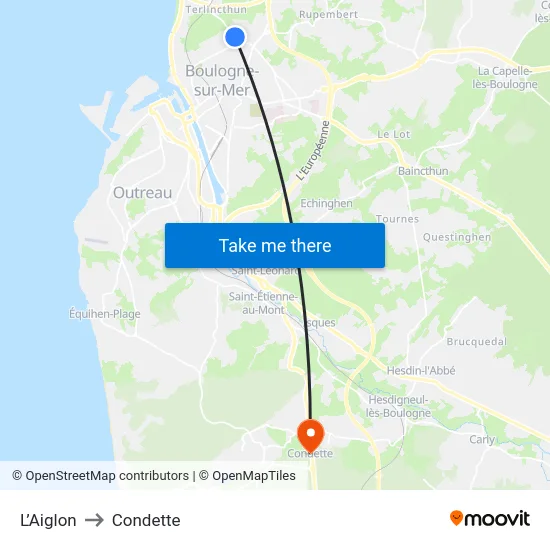 L’Aiglon to Condette map