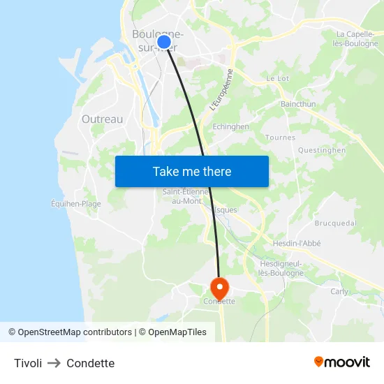 Tivoli to Condette map