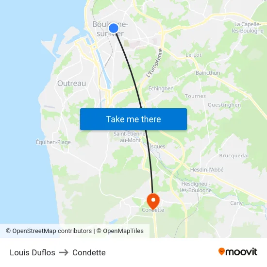 Louis Duflos to Condette map