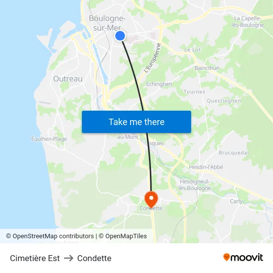 Cimetière Est to Condette map