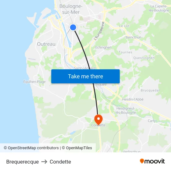 Brequerecque to Condette map