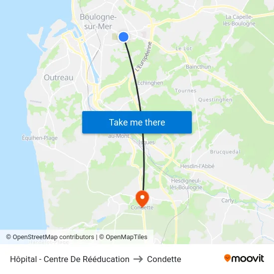 Hôpital - Centre De Rééducation to Condette map
