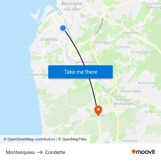 Montesquieu to Condette map