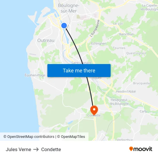 Jules Verne to Condette map
