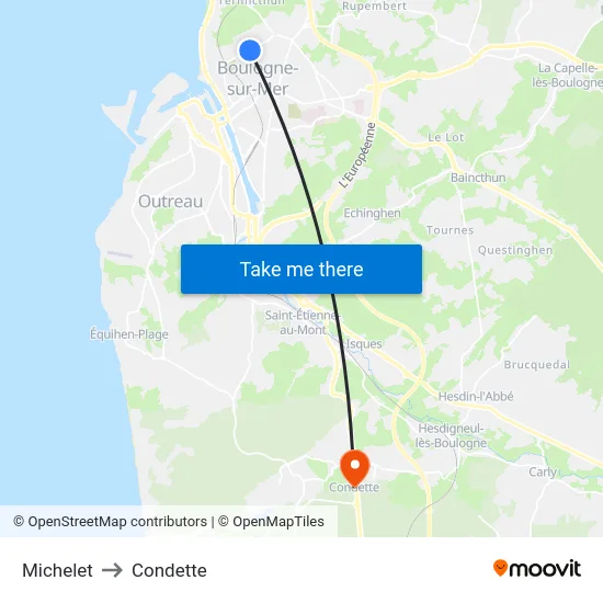 Michelet to Condette map