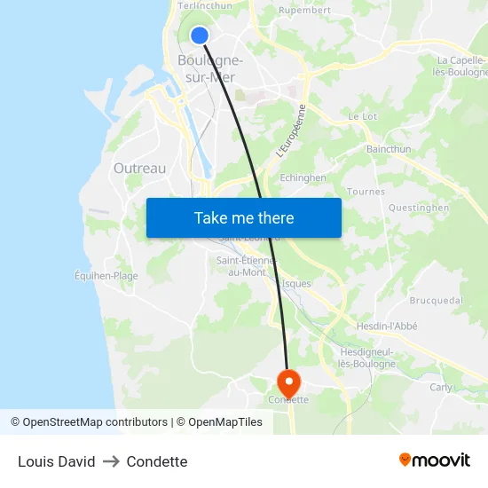 Louis David to Condette map