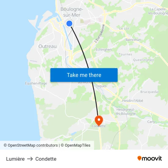 Lumière to Condette map