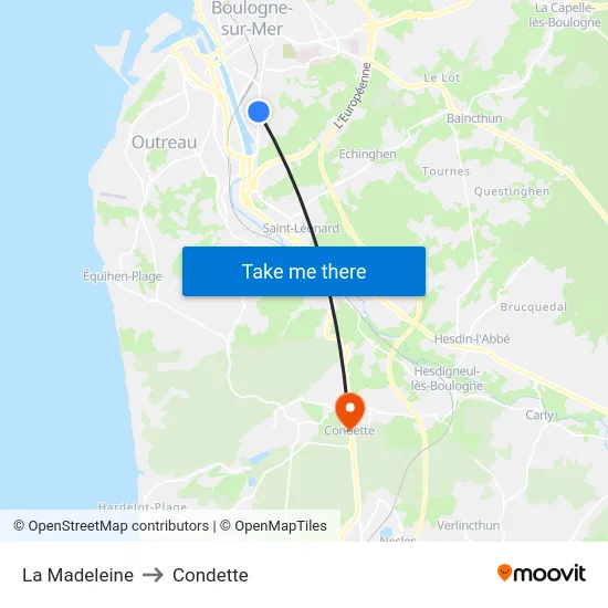 La Madeleine to Condette map