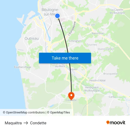 Maquétra to Condette map