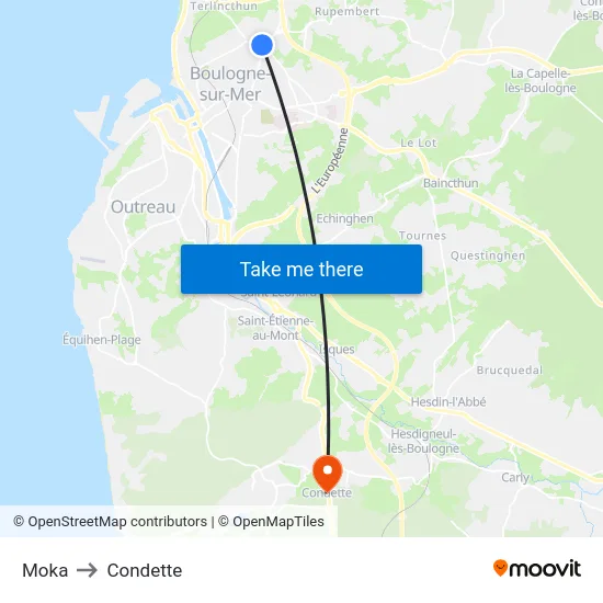 Moka to Condette map