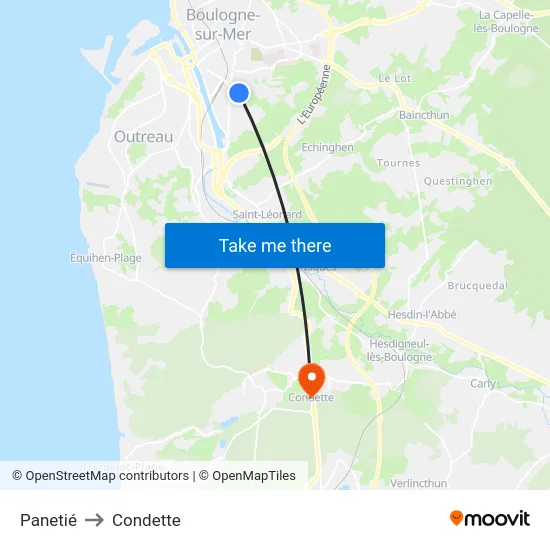 Panetié to Condette map