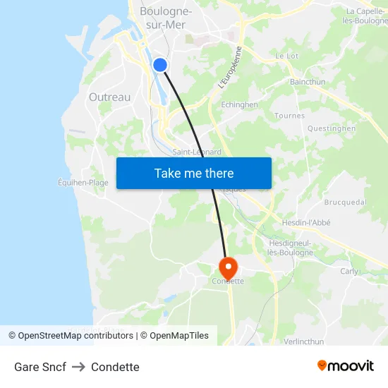 Gare Sncf to Condette map