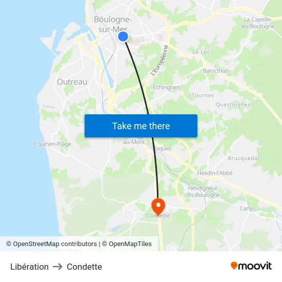 Libération to Condette map