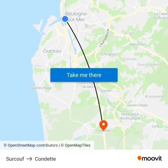 Surcouf to Condette map