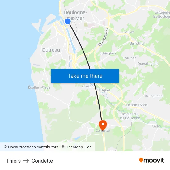 Thiers to Condette map