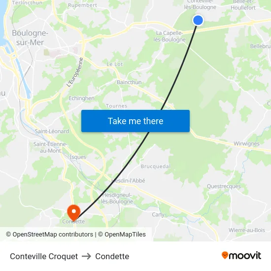 Conteville Croquet to Condette map