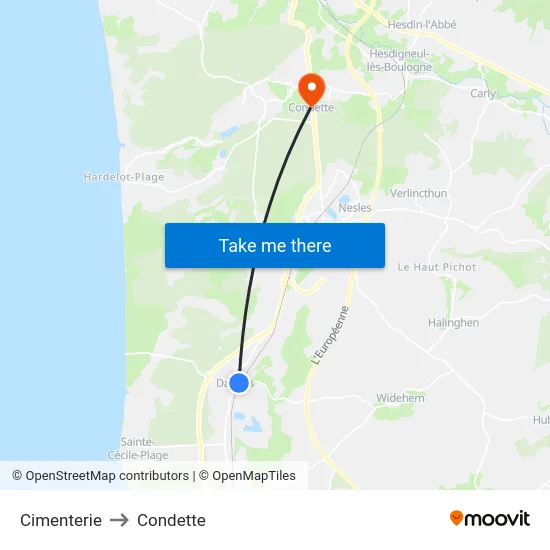 Cimenterie to Condette map