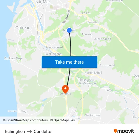 Echinghen to Condette map