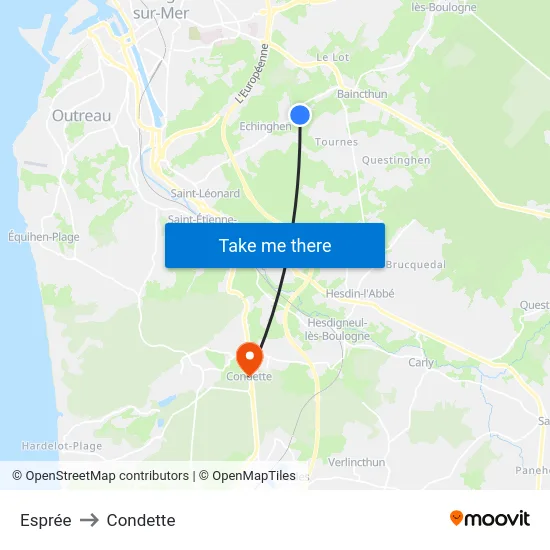 Esprée to Condette map