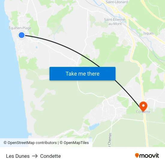 Les Dunes to Condette map
