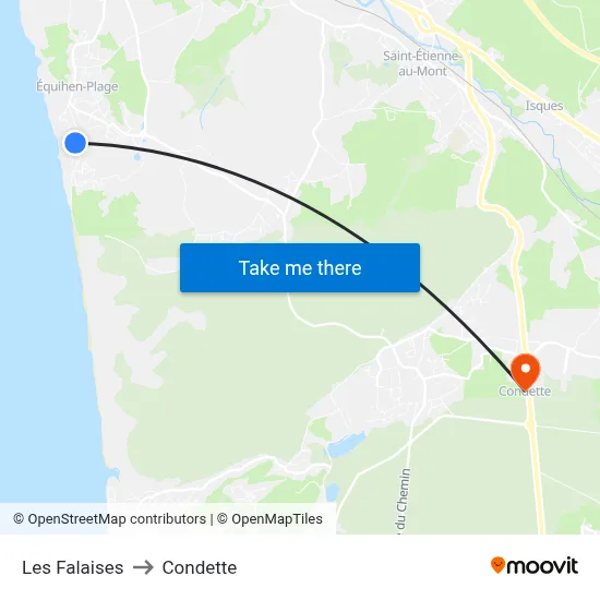 Les Falaises to Condette map