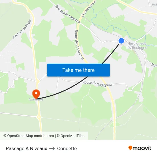 Passage À Niveaux to Condette map