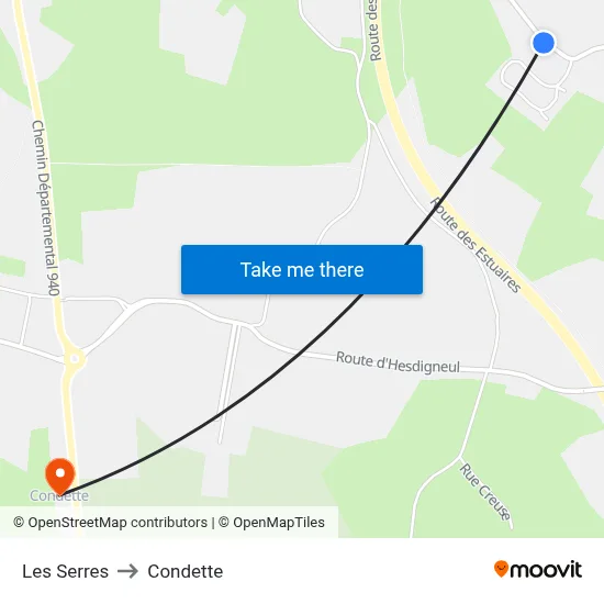 Les Serres to Condette map
