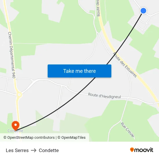 Les Serres to Condette map