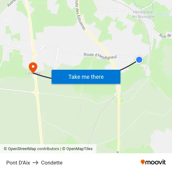 Pont D'Aix to Condette map