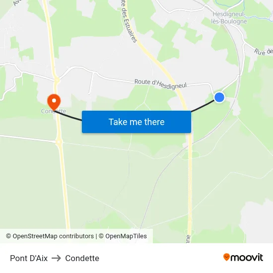 Pont D'Aix to Condette map