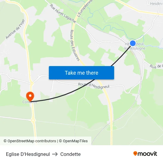 Eglise D'Hesdigneul to Condette map