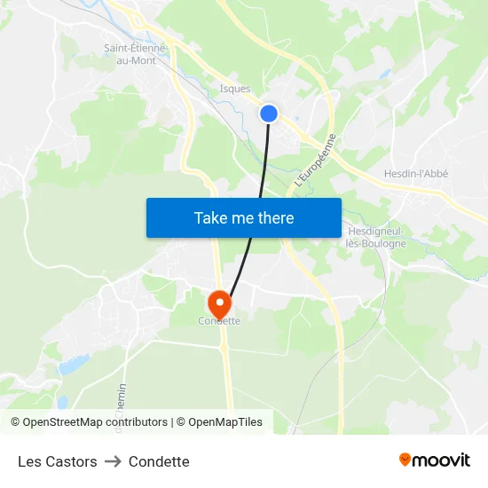 Les Castors to Condette map