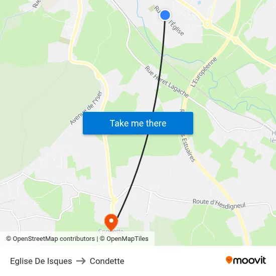 Eglise De Isques to Condette map