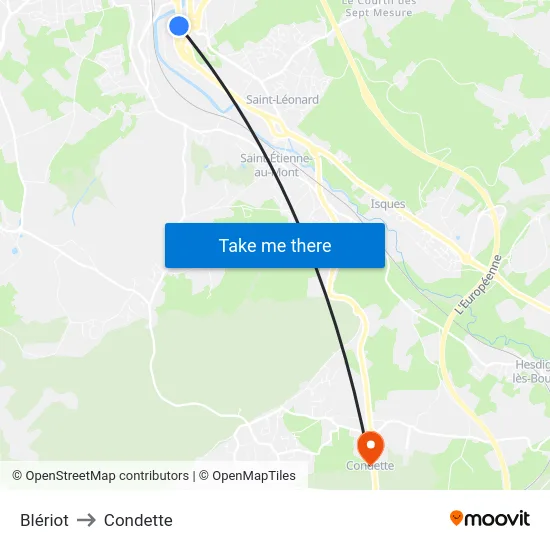 Blériot to Condette map