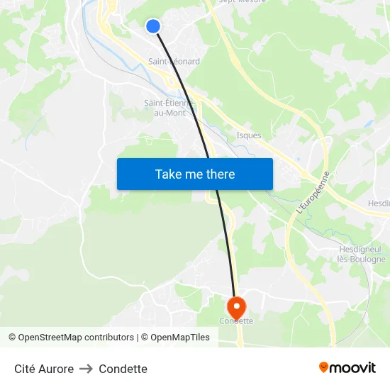 Cité Aurore to Condette map