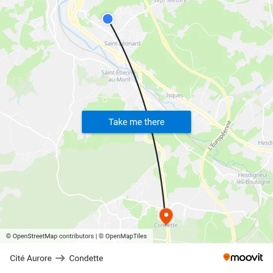 Cité Aurore to Condette map
