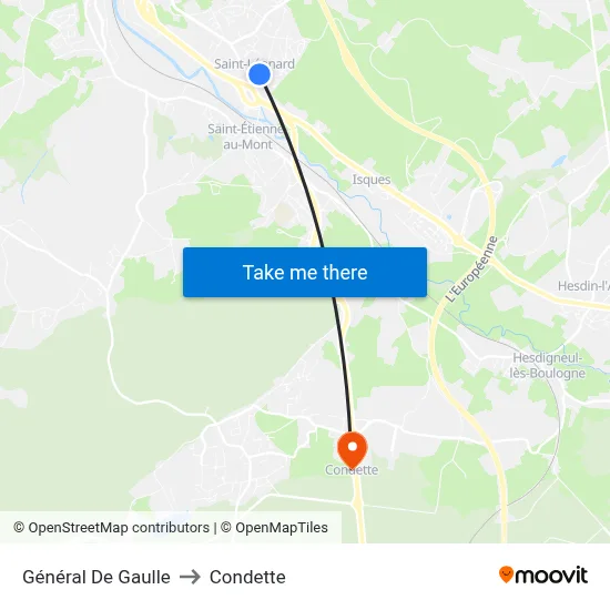 Général De Gaulle to Condette map