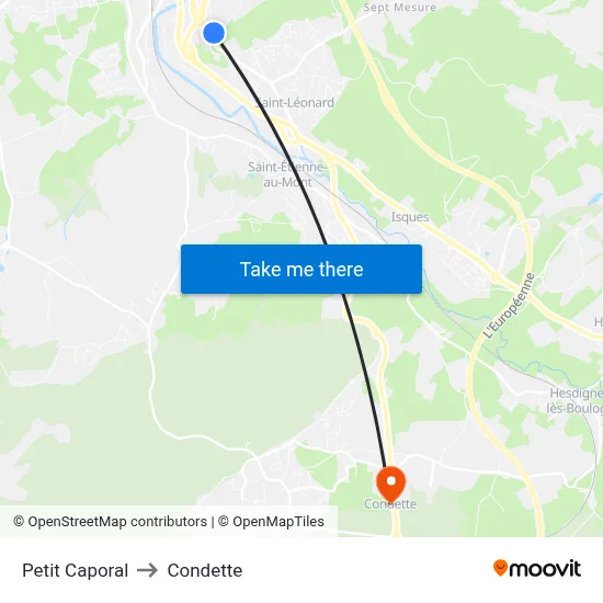 Petit Caporal to Condette map