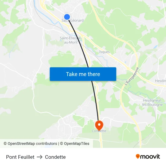 Pont Feuillet to Condette map