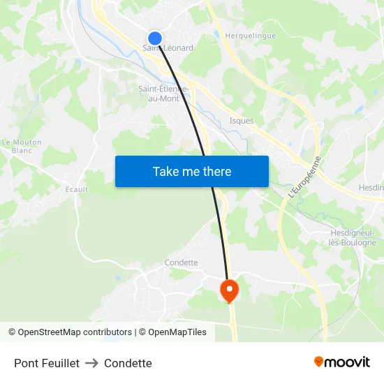 Pont Feuillet to Condette map