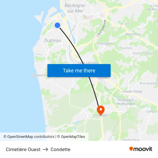Cimetière Ouest to Condette map