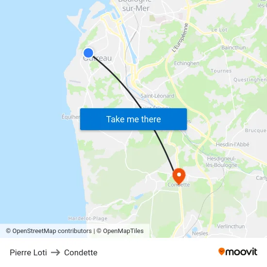 Pierre Loti to Condette map