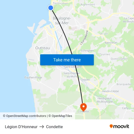 Légion D'Honneur to Condette map