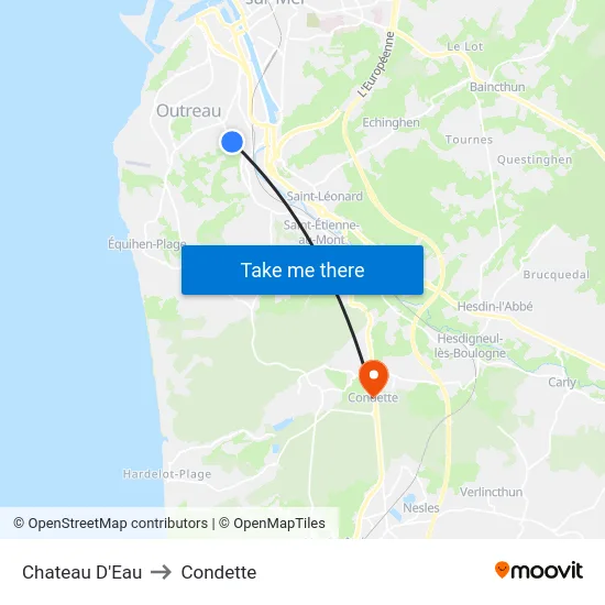 Chateau D'Eau to Condette map