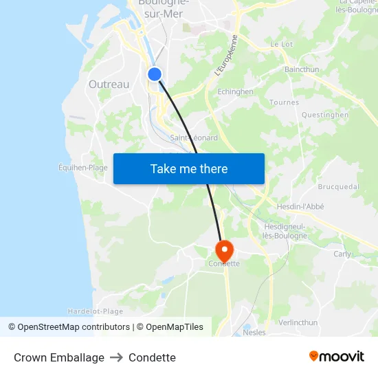 Crown Emballage to Condette map