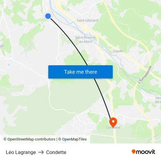 Léo Lagrange to Condette map