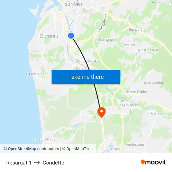 Résurgat 1 to Condette map