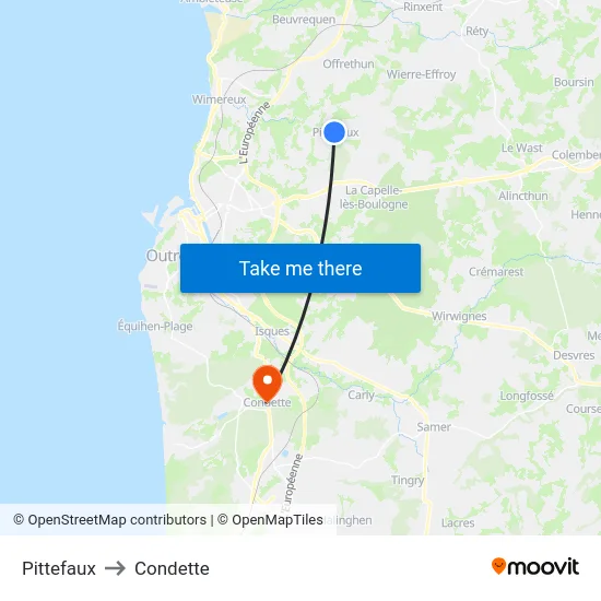 Pittefaux to Condette map