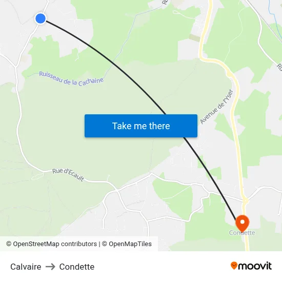Calvaire to Condette map