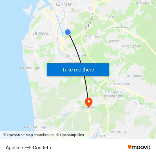 Apolline to Condette map